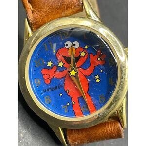 Vintage 1990’s Fantasma Sesame Street Elmo Watch Brown Leather Band 27mm